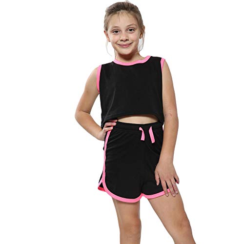 Top corto y shorts para niñas de 5 a 13 años conjunto de verano cómodo con cintura elástica
