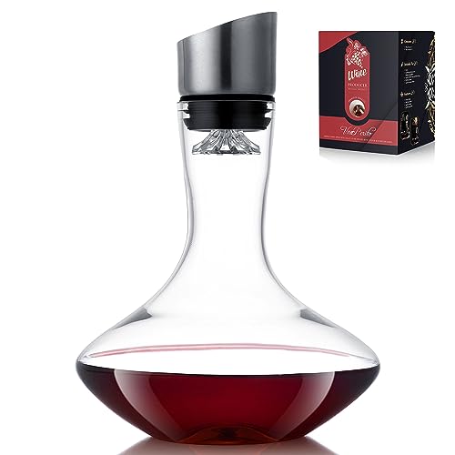 Wine Decanter with Built-in Aerator Pourer, 100% Hand Blown Lead-Free
