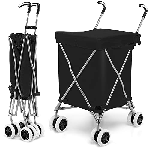 Carrito de la compra plegable resistente de 90 l, carrito utilitario de 8 ruedas con bolsa extraíble impermeable y ligero de metal para una fácil movilidad