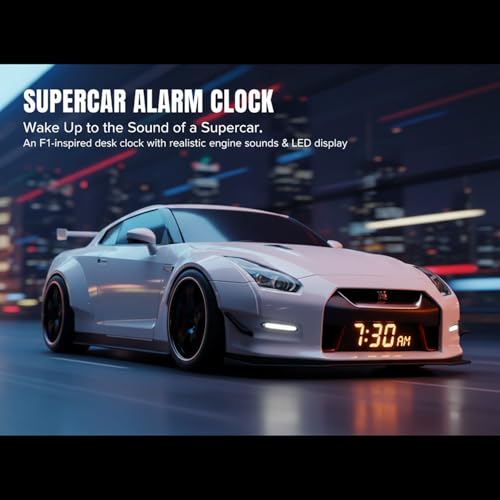 Image of FOYA Hypercar Alarm Clock, 2026 New F1 Car Alarm Clock, Realistic Engine and Light Effects, Sports Car Model with LED Display Screen for Nightstand, Desk, Or Collection Interior Decoration(#C)