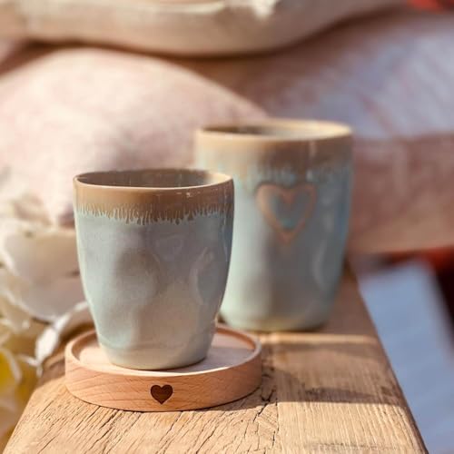 Mea-Living STONEWARE Becher türkis Herz, handgemachtes Steingut, 280 ml, wunderschönes handmade Geschirr – Bild 2