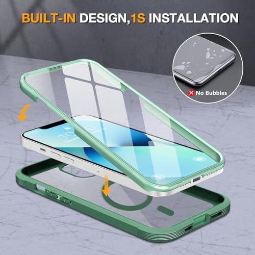 Image of Miracase for iPhone 13 mini Case 5.4 inch,Full-Body Protection,Clear Bumper Case with Built-in 9H Tempered Glass Screen Protector,Military-Grade Drop Protection Outdoor Phone Case for iPhone 13 mini,Green
