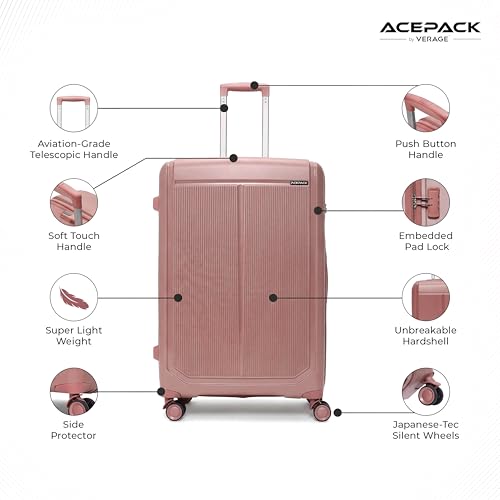 Image of VLITE Megatron Family Set of 6 Luggage with Covers | 3 Trolley Bags (20 /24 /28) + 3 Luggage Covers (20 /24 /28) | Lightweight Polypropylene Hard Shell, 360 Spinner Wheels (Rose Gold /Solid Black)