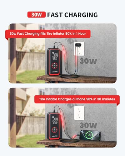 Image of LASFIT TK1 Pro Tire Inflator Portable Air Compressor [5X Faster Inflation] 150PSI Tire Inflator 16000mAH Battery Operated Air Pump for Car Tires with Digital Pressure Gauge, Smart Auto Stop