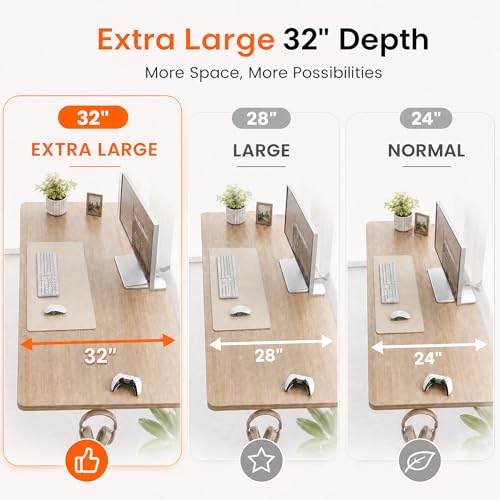 Image of Grandder 47x32 Large Electric Standing Desk, Height Adjustable Computer Desk with 2 Memory Presets, 31.5 inch Deep Desktop Sit Stand Desk Home Office Desk Workstation Table with Hooks, Maple