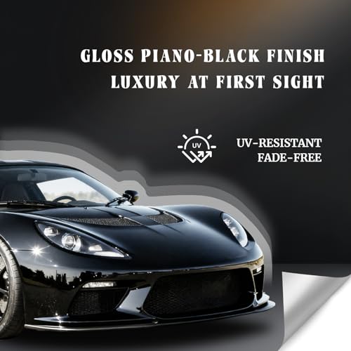Image of RockRose 2026 Ultra Gloss Black Vinyl Wrap for Cars 60 in x 20FT - Self Adhesive Car Wrap Vinyl Roll, Anti-Wrinkle & Air Release, Durable Piano Black Gloss Finish for Exterior & Interior
