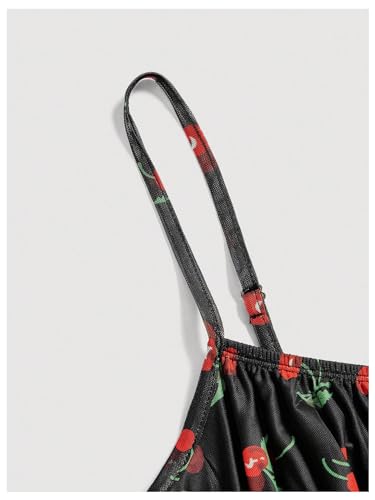 WDIRARA Women's Plus Size Cherry Print Tie Front Ruffle Hem A Line Cami Dress3