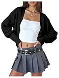SOLY HUX Girl's Open Front Cardigan Sweater Long Sleeve Knit Crop Bolero Shrugs Outerwear Plain Black 14Y
