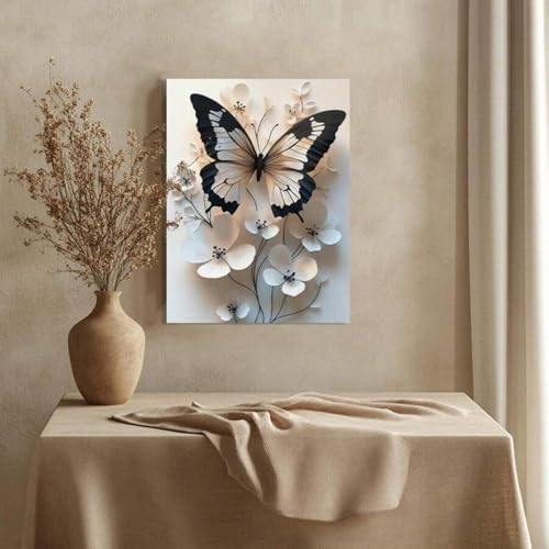 Affiche papillons et fleurs noir et blanc XBTYKPB 30x45cm