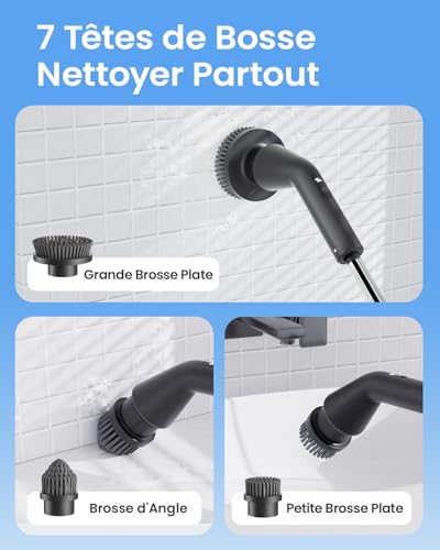 Brosse électrique nettoyage Leebein 2025 avec 7 têtes interchangeables et manche extensible - 7