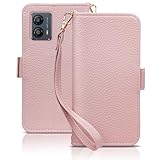 SZJAMIE MOTO G53J 5G / G53Y 5G ケース 手帳型 スマホケース おしゃれ 軽量 薄型 可愛い 人気 耐衝撃 防水 カード収納 純正 財布型 上質な手触り 携帯ケース ブランド 横置きスタンド機能 ストラップ付き(moto g53 5G 対応,アプリコットピンク)