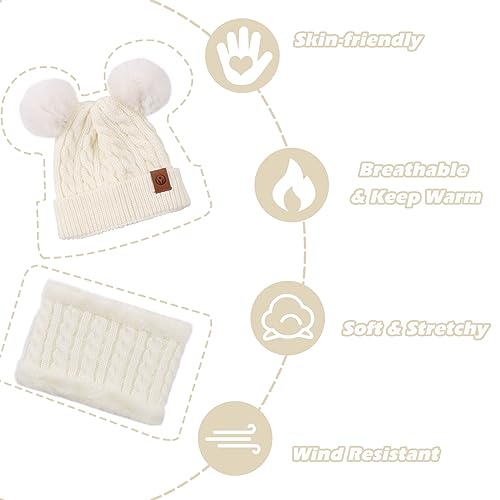Image of Yuoahcn Kids Winter Beanie Hat Scarf Gloves Set Knit Warm Toddler Winter Cap Gloves Neck Warmer for Boys Girls 1-8 Year