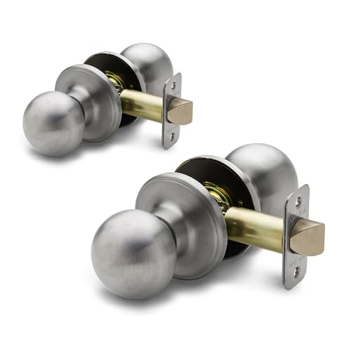 Copper Creek Passage Interior Door Knob – ANSI Grade-3 Certified, Modern Heavy Duty Handle, Easy Install and Reversible for Bedroom, Bathroom & Closets – Satin Stainless (2 Pack) by Copper Creek - Used condition - US$17.91
