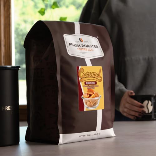 Image of Fresh Roasted Coffee, Caramel Flavored Drip Ground Coffee, Medium Roast, Kosher, 5 lb (80 oz)