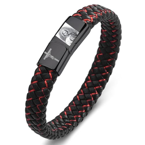 St. Jude Jesus Cross Bracelet Stainless Steel Cross Crucifix Cuff Bracelets San Judas Leather Wristband Pulsera De San Judas Tadeo Cuff Bangle Protection Amulet Jewelry Gift for Him