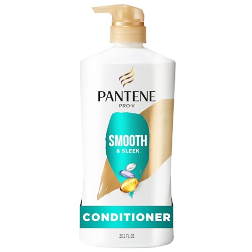 Pantene Conditioner Smooth and Sleek - Frizz Control with Antioxidants 72 Hour Smoothness Nourishing for All Hair Types - Curly Dry Color-Treated Paraben Free 25.1 Fl Oz