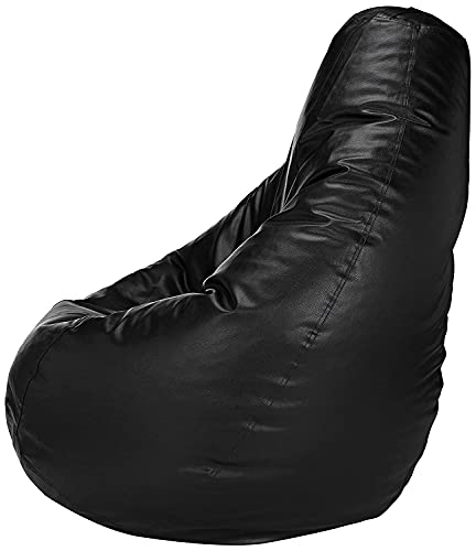 Image of Leather Bean Bag Without Beans | Leatherette Bean Bag Cover for Indoor Living Room Gamer (Black)