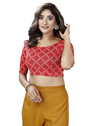 Oomph! Stretchable Readymade Blouse For Women, Red, Round Neck-Rbbl556Xl