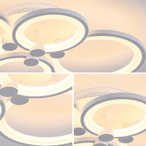 Jaycomey Modern 4-Ring LED Ceiling Light with Remote, 56W Dimmable Flush Mount Chandelier for Living Room, Kitchen, Bedroom Dining Room in 3000K-6000K Adjustable White