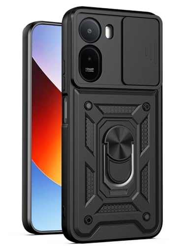 Image of Tough Armor Bumper Back Cover for Mi Redmi A7 Pro 5G / Poco C85X 5G | Sliding Camera Cover, Kickstand & Ring Holder 360 Degree Protection Cover for Redmi A7 Pro 5G / Poco C85X 5G - Black