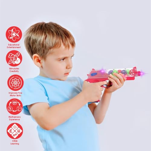 Image of Aditi Toys Transparent Gear Gun Toy for Kids, Electric Concept Gear Gun with Moving Gears, Vibration, Music & Lights for Kids Above 3 Years, BIS Approved (Red)