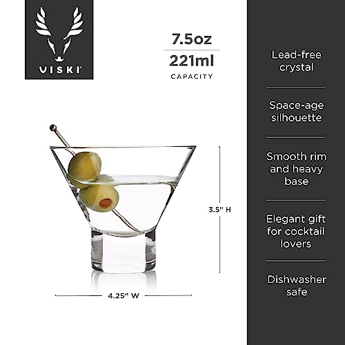 Viski Heavy Base Stemless Martini Glasses Set Of 2 - Premium Short Crystal Cocktail Glass Gift Set, 7.5 Oz. #TOP2