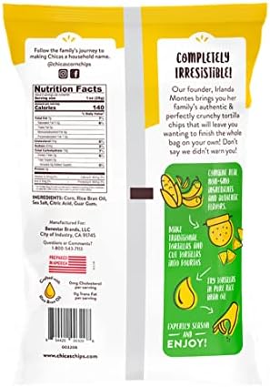 Chicas Original Corn Tortilla Chips, Seasoned with Sea Salt & Hint of Bright Citrus, No Cholesterol or Trans Fat, Gluten Free & Vegan, 8-Ounce Bag (Pack of 1)