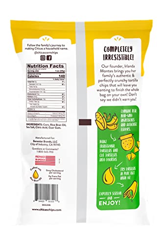 Chicas Original Corn Tortilla Chips, Seasoned with Sea Salt & Hint of Bright Citrus, No Cholesterol or Trans Fat, Gluten Free & Vegan, 8-Ounce Bag (Pack of 1)