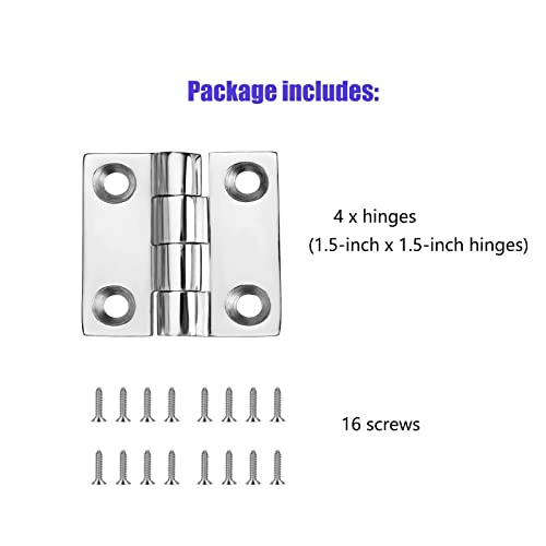 Odysunral Stainless Steel Boat Hinges Marine Grade Hinges, 1.5 Inch X 1.5 Inches (38Mm X 38 Mm), No Noise, Heavy Duty 316 Stainless Steel With Screws (4 Pcs) #TOP5