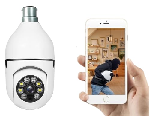 Image of 10MP (Dual 5MP Lens) HD Bulb PTZ WiFi CCTV Security Camera with Color Night Vision, Auto Motion Tracking, Two-Way Audio, E27 Holder, 128GB SD Card Support, Wireless Smart Home Surveillance Cam