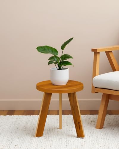 Image of SBF Furniture Mini Round Side Table, 30 cm, Matte Finish, Modern Minimalist Design, 3 Angled Legs (Round Yellow)