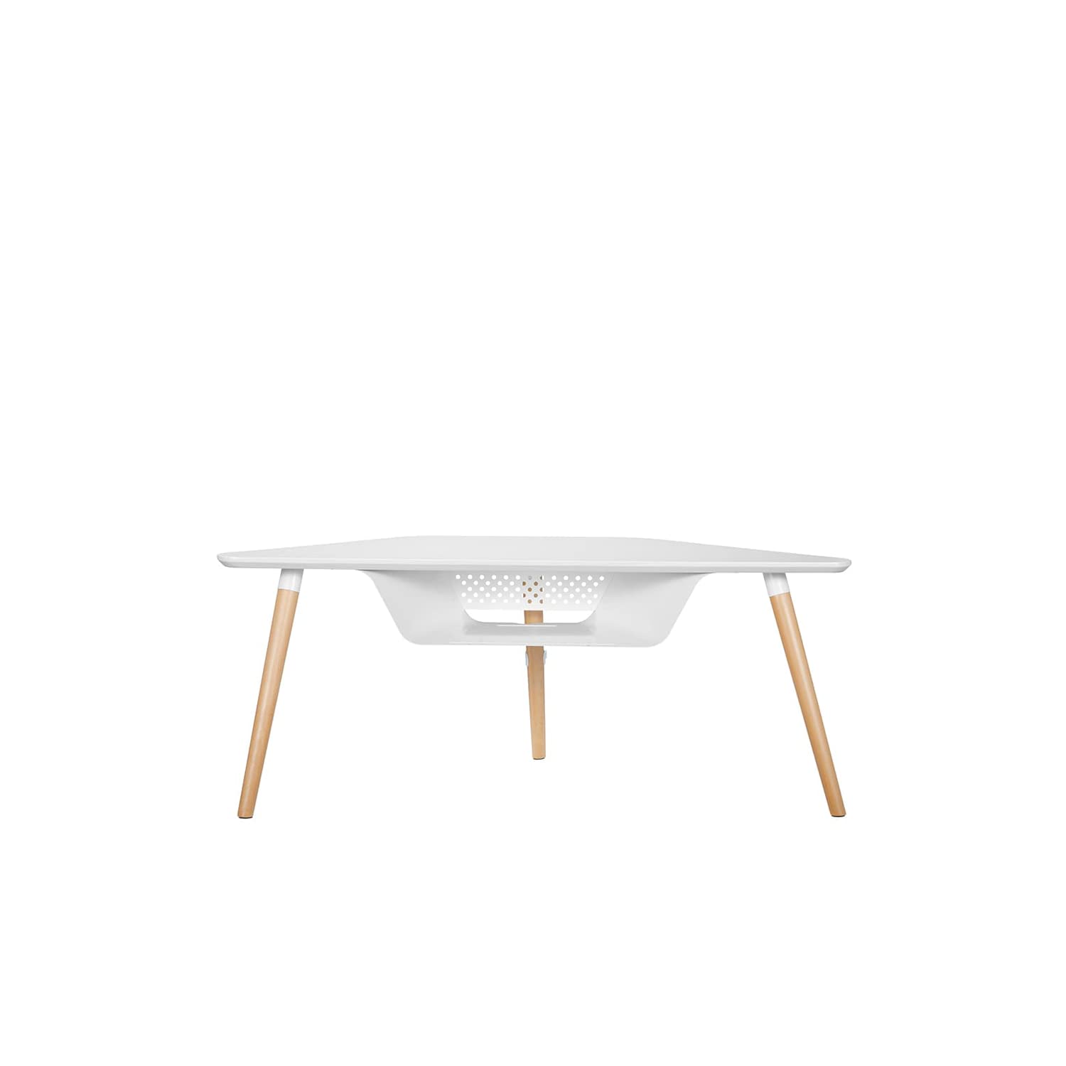 POUT E18 Corner TV Stand with Storage - Solid Wood Legs & Vented Storage Shelf - Supports Max Load 50lbs 55 to 70 Inch LED TV Screens - Universal TV Stand (White&Beech)