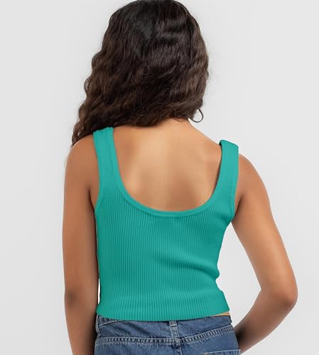 Image of KYDA KIDS Girl's Casual Sleeveless Solid Cotton Rib Knitted Square Neck Crop Tank Top for Girls