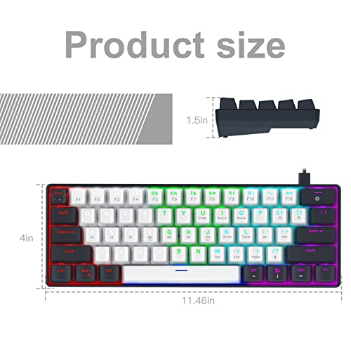 Image of Portable 60 Percent Keyboard, Compact 61 Keys Mini Mechanical Keyboard for PC /Mac Gamer Switchable Colorful Backlit - Red Switch - Black+White