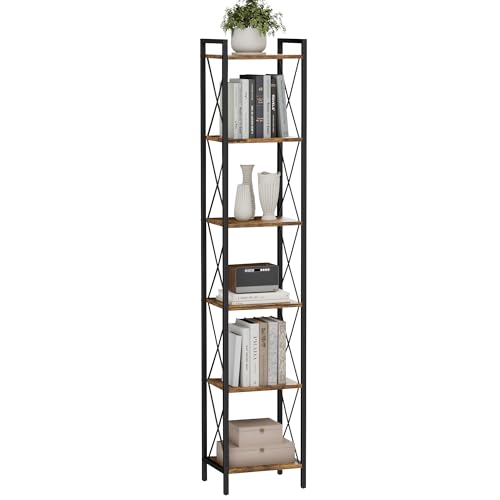 Homhedy 6 Tier Bookshelf, Tall Narrow Bookcase for Small Space,