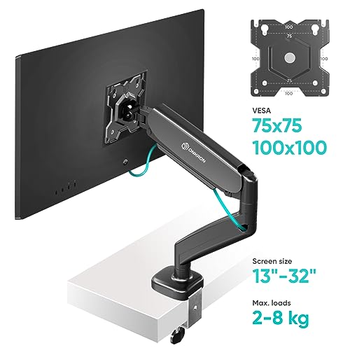 Image of ONKRON Single Monitor Mount Arm for 13-32 Inch Screens up to 17.6 lbs, Full Motion Monitor Mount Desk Swivel Tilt Rotation - 75x75 & 100x100 VESA Desk Mount /Computer Monitor Arm Gas Spring Black