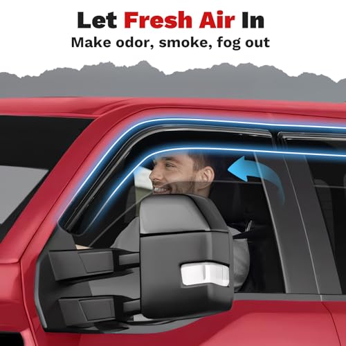 Image of Canvcle Window Visors Rain Guards for 2015-2025 2026 Ford F150 SuperCrew /2017-2026 F250 /F350 /F450 /F550 /Super Duty Crew Cab Accessories, Tape-On Side Window Wind Deflectors Vent Visors Rainproof Black