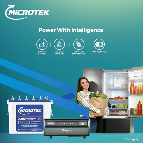 Image of Microtek Inverter with Battery Combo for Home, Office & Shops | Heavy Duty UPS 1550-vTURBO 12V Digital Wave 1250VA + M2003624TT 200Ah Inverter Battery |Warranty: 3Years(Inverter)&5Years(Battery)