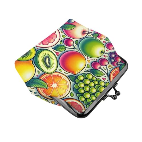 Pu Leather Buckle Coin Purse Lemons-Cherries-Grapes-Fruit Girls Kiss-Lock Change Purse Wallets3