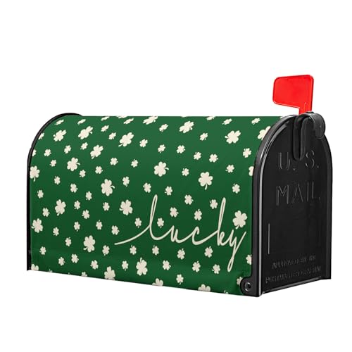 Image of St Patricks Day Mailbox Cover Magnetic Green Clovers Shamrock Waterproof Mailbox Wrap Post Cover Standard Size 25.5x21 Inch for Garden Yard Outdoor Outside Patio Seasonal Holiday Decor