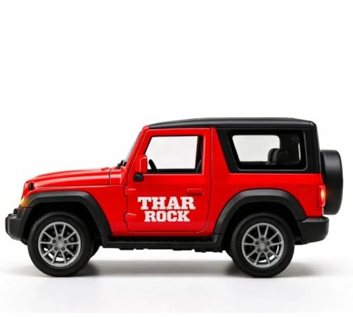 Image of Mahindra Thar 4x4 Toy Car 1:32 Die Cast Metal SUV Model Pull Back Vehicle with Opening Doors Rubber Tyres for Kids Gift Collectors (Red)