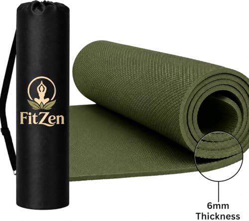 Image of Yoga Mat for Women and Men 4mm with Carry Strap EVA Material Extra Thick Exercise Mat for Workout Yoga Fitness Pilates and Meditation, Anti Tear Anti Slip For Home & Gym Use (Olive)