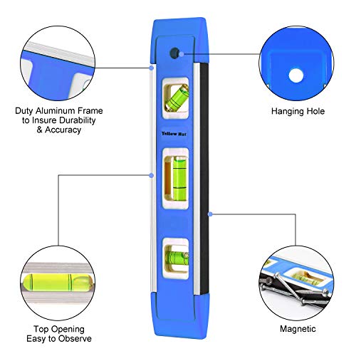 2-Pack Aluminum-Sided Torpedo Level, 9 Inch Level Spirit Bubble level with Overhead Viewing Slot(Blue/Green)