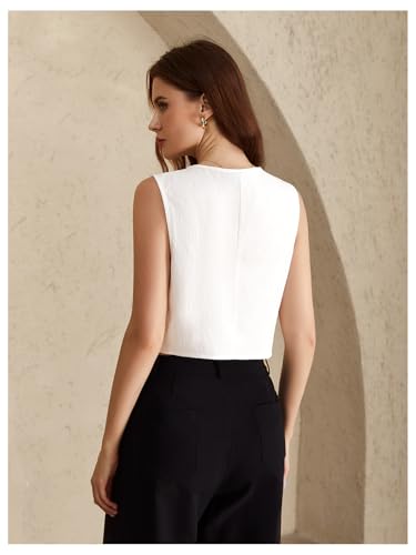 Women's Button Down Cropped Vest Top V Neck Sleeveless Split Hem Business Casual Tops2