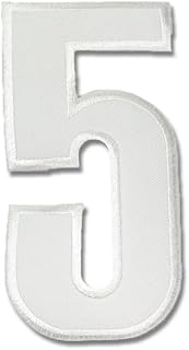ワッペン 縦約15cm 特大 大きい 黒 白 数字 0 1 2 3 4 5 6 7 8 9 ユニフォーム 背番号 アップリケ 刺繍 アイロン 手芸 入園グッズ 入園準備 幼稚園 保育園 (特大数字 白【5】)