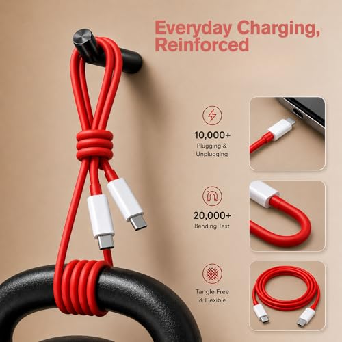 Image of Umake USB C to USB C Cable 80W Fast Charging, Nylon Braided Type-C Cable with PD Support, Fast Data Sync, Compatible with Samsung, iPhone 16 /15, OnePlus, Xiaomi, MacBook & iPad - Red, 1M