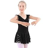 Soudittur Balletttanztrikot für Mädchen mit Spitzenkleidern in Rosa, Schwarz, Blau und Lila.