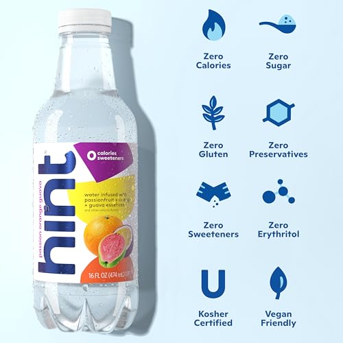 Image of Hint Fruit-Infused Bottled Water, Passionfruit Orange Guava - Sugar Free Flavored Water with Zero Calories, Naturally Flavored, and No Artificial Sweeteners - 16 Fl Oz (Pack of 12)