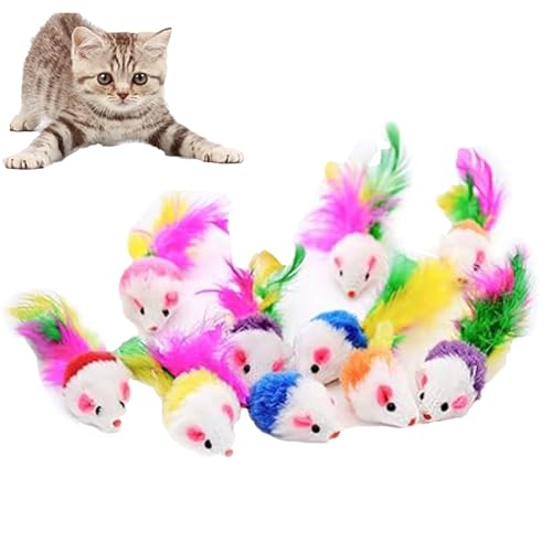 20 Pcs cat mouse toy Cat Catnip Mice Toys Cat Toy Mice Rattle Set mouse cat toy Interactive Realistic Plush Pets Variety Interactive Cat Toy with Feather Tail for Cat Kitten (Random Color)