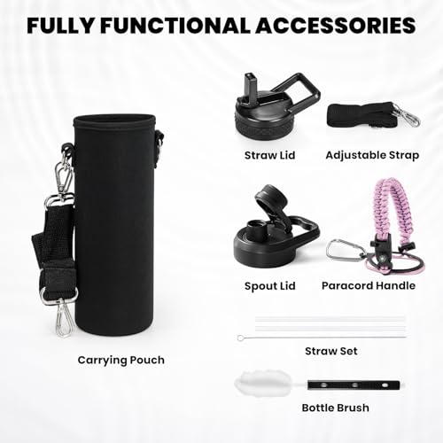 Image of RAYMYLO Insulated Water Bottle 20 oz, Triple Wall Vacuum Stainless Steel (Cold for 24Hrs, Hot for 12Hrs), Leak Proof & Non-BPA, Modern Water Bottle Jug for School with Straw Spout Lids